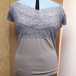 Dusty Blue Lace Stretch Top 1X